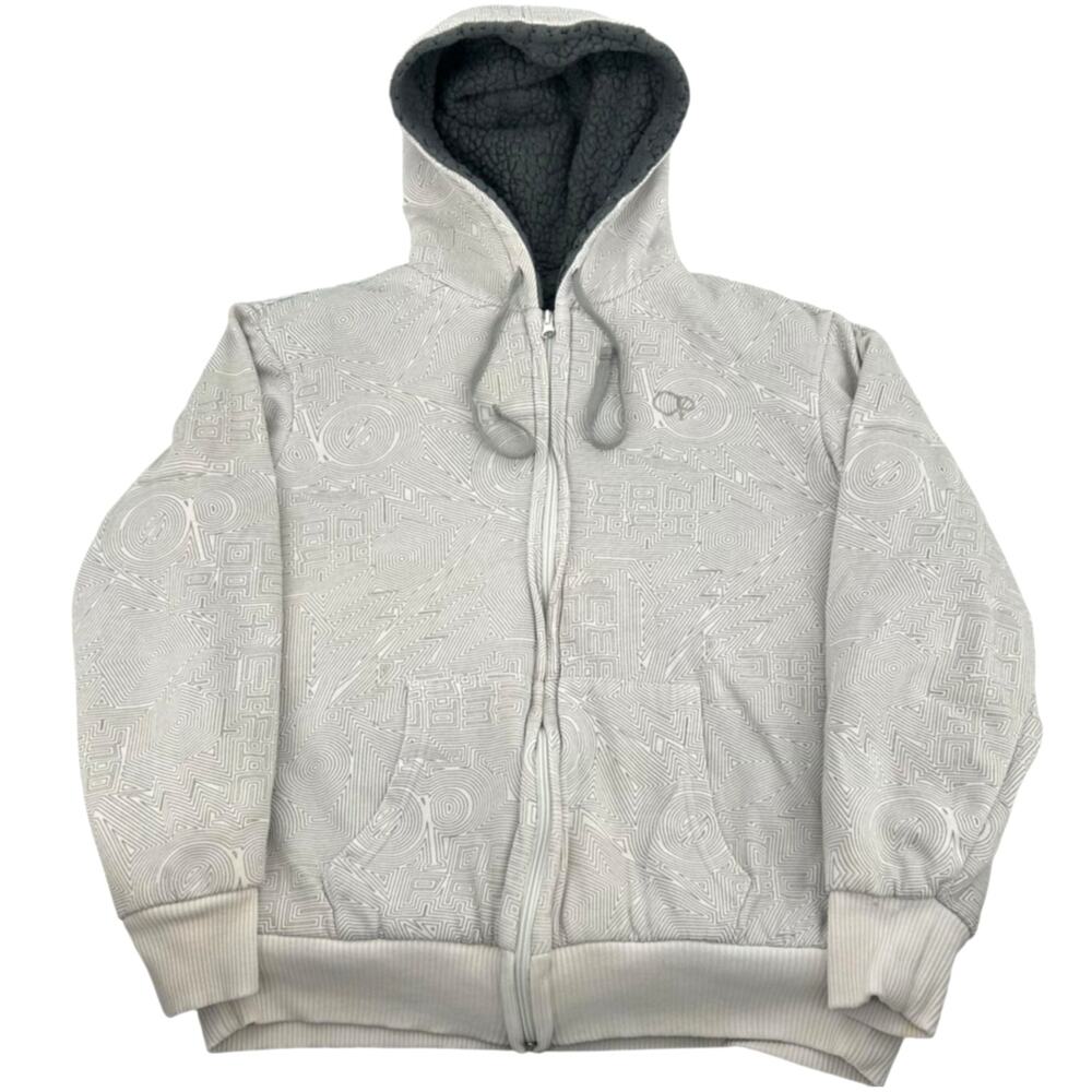 VTG Y2K Men's Ocean Pacific White AOP Full Zip Sherpa Lined Hoodie Sweatshirt~ M